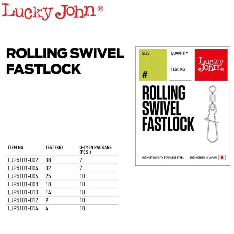 Agrafa cu vartej Lucky John Rolling Swivel Fastlock : Marime - 012