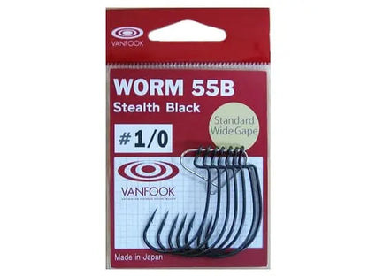 Carlige offset Vanfook Worm-55 Stealth Black Offset Hooks 4/0