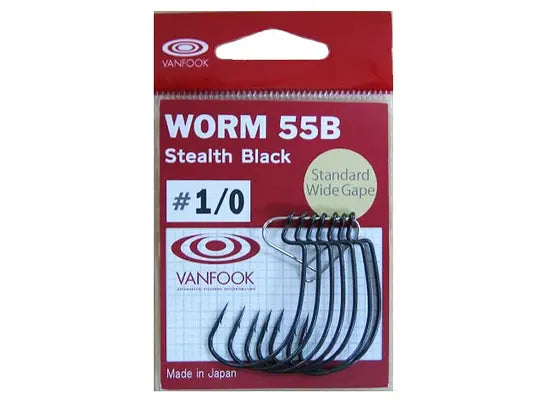 Carlige offset Vanfook Worm-55 Stealth Black Offset Hooks 5/0