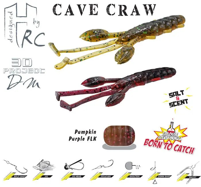 Herakles Cave Craw 3.8 9.6cm Green Pumpkin Purple Flk
