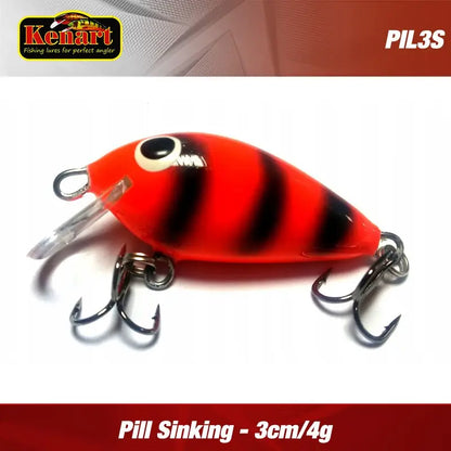 Vobler Pill Sinking 3cm/4g Kenart : Culoare - Natural Roach Fluo
