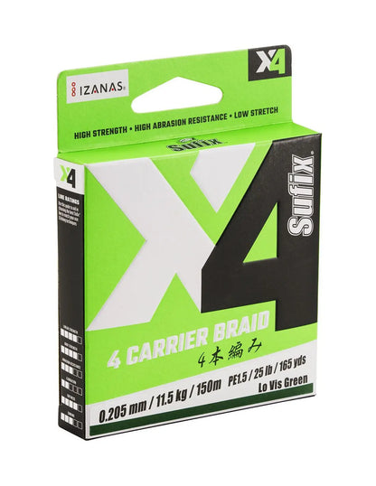 Sufix X4 Braid 150m 0.165mm/8.6kg/19lb/hi Vis Yellow
