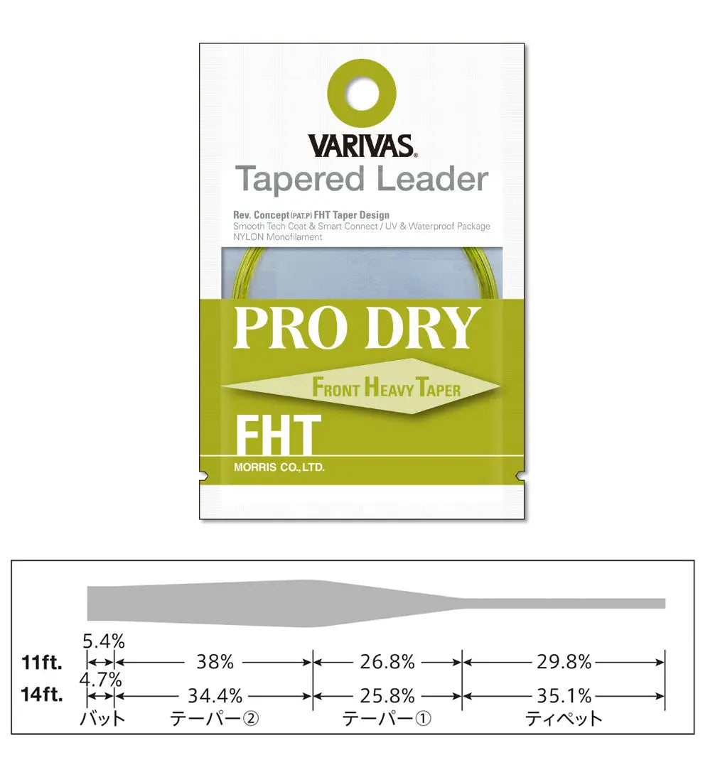 Varivas Inaintas Fly Tapered Leader Pro Dry Fht 4x 11ft 0.165mm-0.42mm