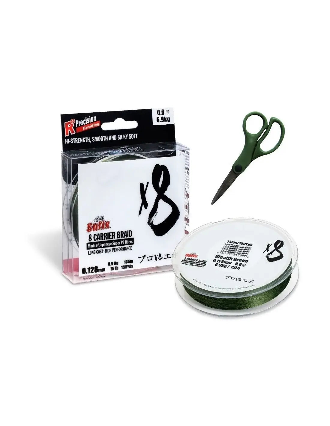 Sufix X8 135m 0.104mm 5.0kg 0.4 11lb Stealth Green + forfecuta