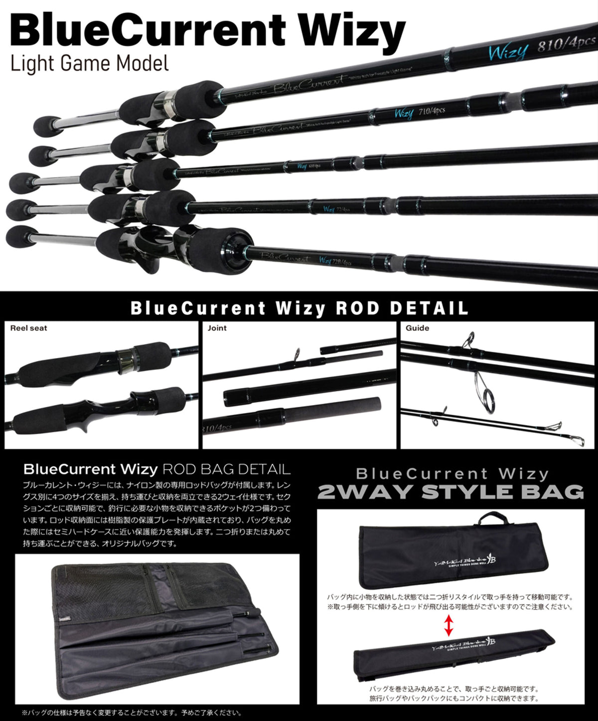 Lanseta Spinning Yamaga Blanks Yamaga Blue Current Wizy 710 2.39m 1.5-20gr 4 Sectiuni