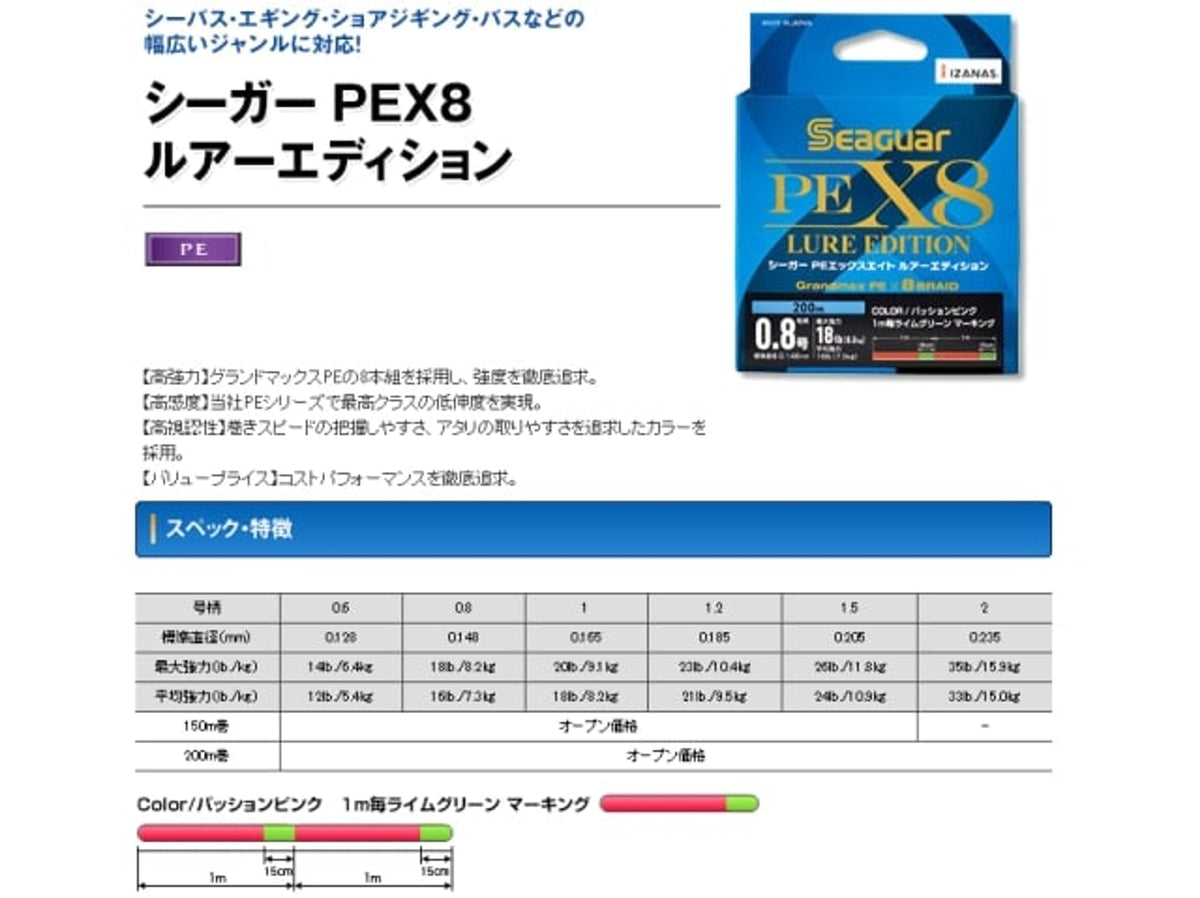 Seaguar Grandmax Lure Edition X8 Pe Braid 150m Pink #0.8 - 0.148mm - 18lb